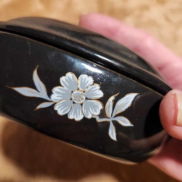 Vintage Hand-Painted Floral Ceramic Trinket Box Cottage Whimsy Fairy - Picture 7 of 9